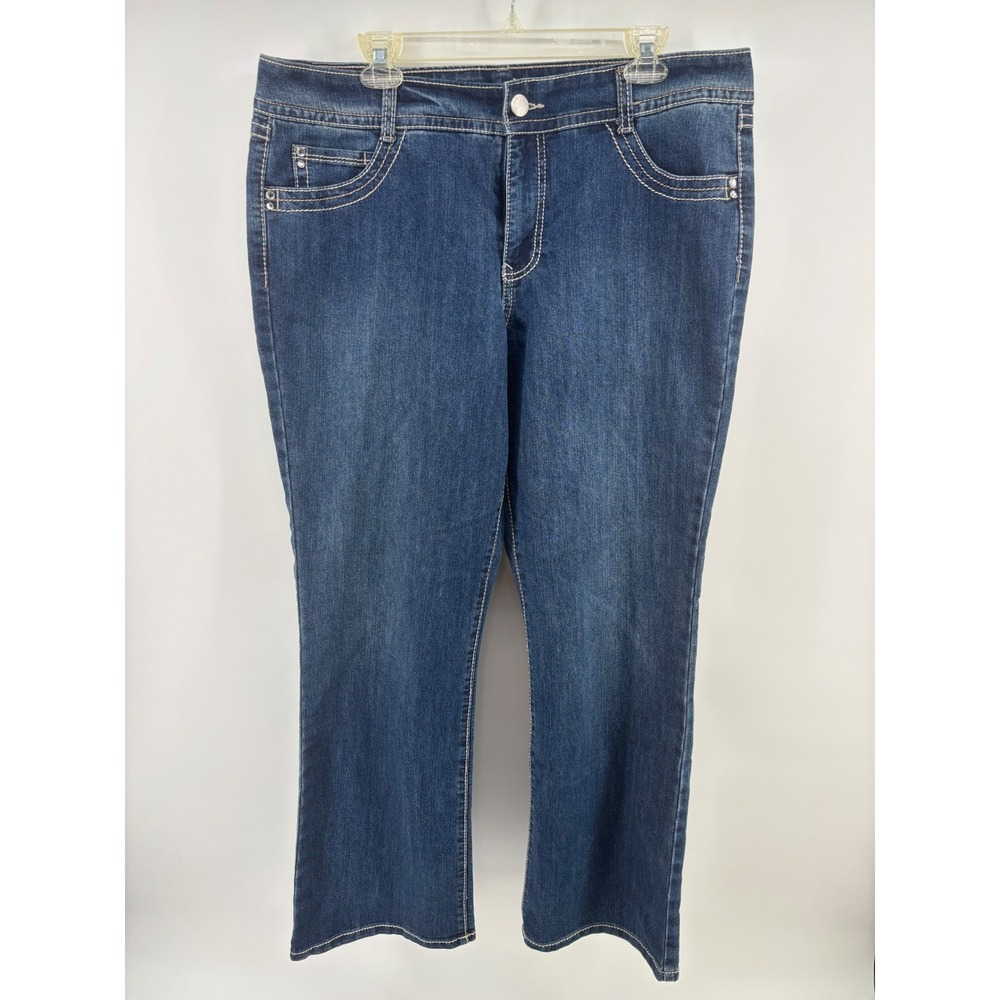 Bandolino Tatum Jeans Womens 16 Dark Wash Cotton Stretch Straight Bling Y2K Boho